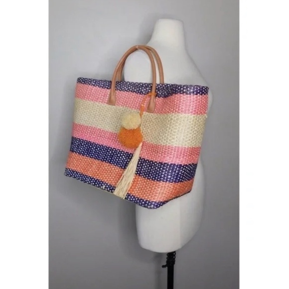 NWT! ANTHROPOLOGIE Pomaria Tassel Tote Straw Colorful Beach Pool Resort Vacation - Picture 13 of 15